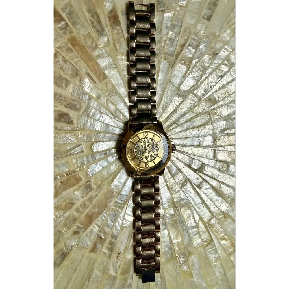 Icing Gold Tone Leopard Print Watch Glitter Dial Bracelet Watch Statement
